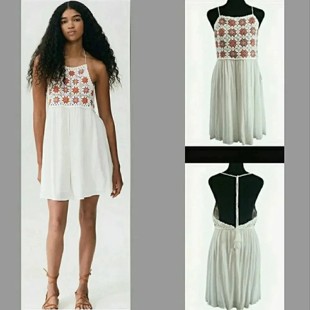 Sundress Retro Boho Haltertop Hippie Festival Mini Babydoll Crochet New